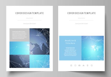 A4 formatında düzenlenebilir yerleşimini vektör çizim tasarım şablonları broşür, dergi, broşür, kitapçık, rapor için kapsar. Soyut küresel tasarım. Kimya desen, molekül yapısı.