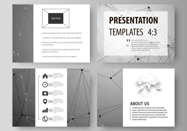 Conjunto de modelos de negócios para slides de apresentação. Layouts vetoriais abstratos editáveis fáceis em design plano. Padrão químico, estrutura molecular em fundo cinzento. Conceito de ciência e tecnologia . —  Vetores de Stock