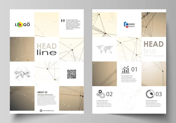 Zakelijke sjablonen voor brochure, flyer, brochure, verslag. Betrekking hebben op Ontwerpsjabloon, vector lay-out in A4-formaat. Technologie, wetenschap, medische concept. Gouden stippen en lijnen, digitale stijl. Lijnen plexus. — Stockvector