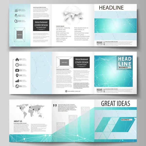The minimalistic vector illustration of the editable layout. Three creative covers design templates for square brochure or flyer. Futuristic high tech background, dig data technology concept. — Stock Vector