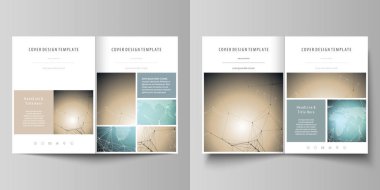 Düzenlenebilir düzeni iki A4 Format modern minimalist vektör çizim tasarım şablonları broşür, el ilanı, rapor için kapsar. Molekül yapısı ile kimya desen. Tıbbi Dna araştırma