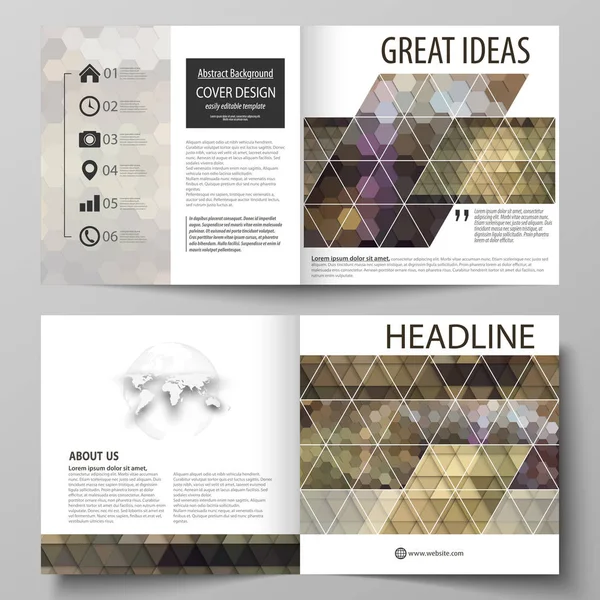 Business-Vorlagen für quadratische Design Bi-Fold-Broschüre, Flyer, Booklet. Prospekteinband, Vektorlayout. abstrakte bunte Hintergründe. Geometrische Muster. dreieckiger und sechseckiger Stil. — Stockvektor