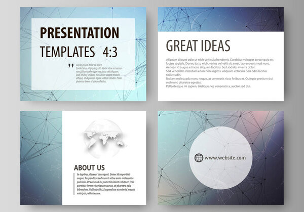 Set of business templates for presentation slides. Abstract vector layouts in flat design. Compounds lines and dots. Big data visualization in minimal style. Graphic communication background.