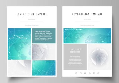 A4 formatında düzenlenebilir yerleşimini vektör çizim tasarım şablonları broşür, dergi, broşür, kitapçık, rapor için kapsar. Kimya desen. Molekül yapısı. Tıp, bilim arka plan.