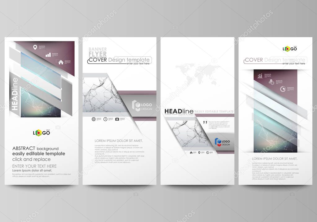 Flyers set, modern banners. Business templates. Cover design template, abstract vector layouts. Compounds lines and dots. Big data visualization in minimal style. Graphic communication background.