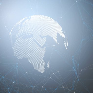 Çizgiler ve noktalar bağlama kimya desenli beyaz dünya küre. Molekül yapısı. Bilimsel tıbbi Dna araştırma. Bilim veya teknoloji kavramı. Geometrik tasarım arka plan.