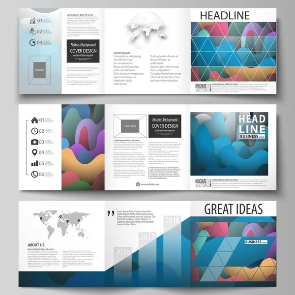 Set of business templates for tri fold square brochures. Leaflet cover, flat style vector layout. Bright color pattern, colorful design with overlapping shapes forming abstract beautiful background. — Stock Vector