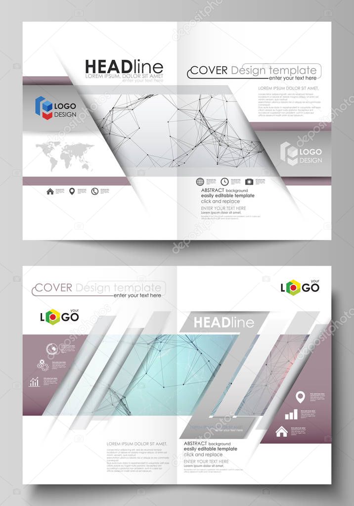 Business templates for bi fold brochure, flyer. Cover design template, vector layout in A4 size. Compounds lines and dots. Big data visualization in minimal style. Graphic communication background.