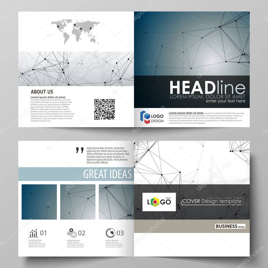 Business templates for square design bi fold brochure, flyer, booklet, report. Leaflet cover, vector layout. DNA and neurons molecule structure. Medicine, science, technology concept. Scalable graphic