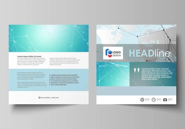 The minimalistic vector illustration of the editable layout of two square format covers design templates for brochure, flyer, booklet. Futuristic high tech background, dig data technology concept.