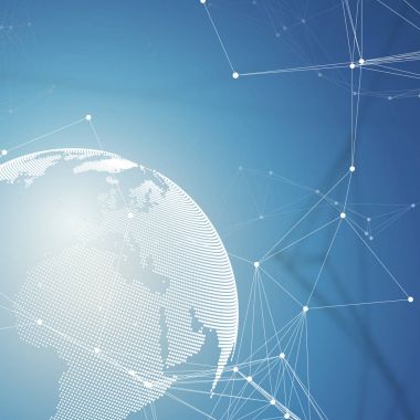 Soyut fütüristik ağ şekiller. Yüksek teknoloji arka plan, bağlayan çizgiler ve noktalar, poligonal doğrusal doku. Dünya küre mavi. Veri kavramı küresel ağ bağlantıları, geometrik tasarım, kazmak.