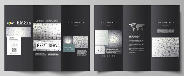 Tri-fold brochures modèles d'affaires des deux côtés. Mise en page vectorielle abstraite facile à éditer dans un design plat. Motif fait de carrés, fond gris dans un style géométrique. Texture simple . — Image vectorielle