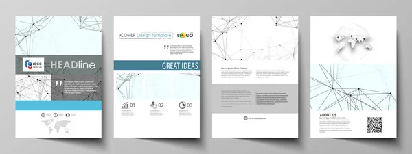 Geschäftsvorlagen für Broschüren, Flyer, Broschüren, Berichte. Cover-Design-Vorlage, Vektorlayout in der Größe A4. Chemie-Muster, Verbindungslinien und Punkte, Molekülstruktur auf weißem, grafischem Hintergrund. — Stockvektor