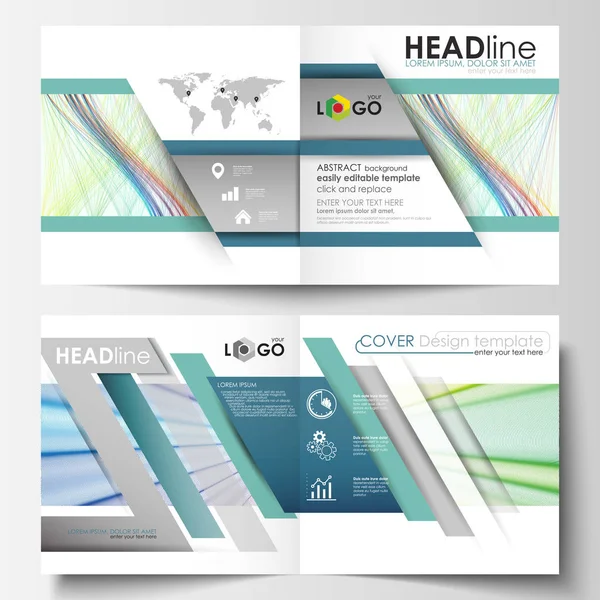 İş şablonları için kare BI broşür, dergi, broşür, kitapçık katlama. Broşür kapak, düz düzen, düzenlenebilir vektör. Renkli arka plan, soyut dalgalar, satırları. Parlak renk eğrileri. Hareket tasarımı.