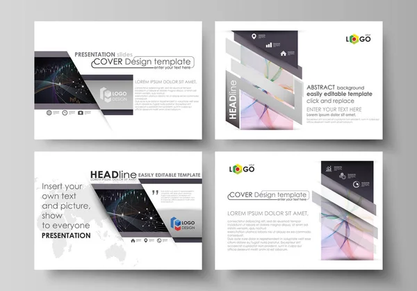 Modelos de negócios para slides de apresentação. Layouts de vetores. Fundo infográfico abstrato colorido em design minimalista feito de linhas, símbolos, gráficos, diagramas e outros elementos . —  Vetores de Stock