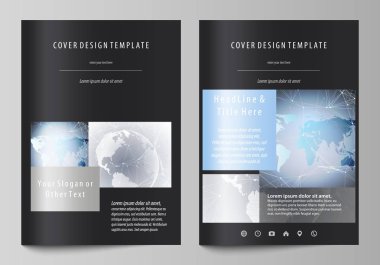 A4 formatında düzenlenebilir yerleşimini siyah renkli vektör çizim tasarım şablonları için broşür, dergi, broşür, kitapçık kapsar. Teknoloji kavramı. Molekül yapısı, arka plan bağlanma.