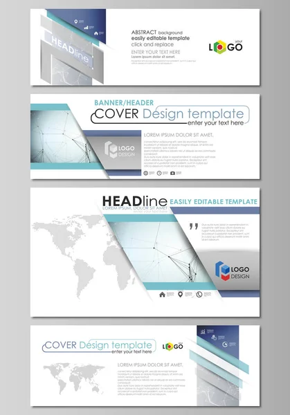 Social Media und E-Mail-Header gesetzt, moderne Banner. abstrakte Designvorlage, Vektorlayouts in gängigen Größen. Chemie Muster, Verbindungslinien und Punkte, Molekülstruktur, medizinische Dna-Forschung. — Stockvektor
