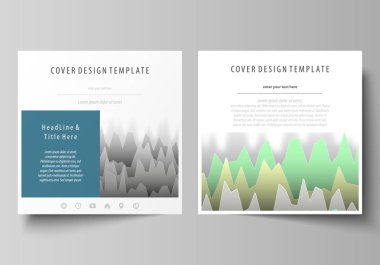 İki kare biçimi düzenlenebilir yerleşimini minimalist vektör çizim tasarım şablonları için broşür, el ilanı, dergi kapsar. Renkli diyagramının satırlarla farklı yükseklik doruklarına.
