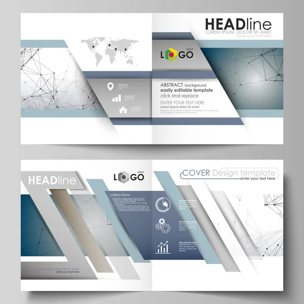 İş şablonları için kare tasarım BI kat broşür, el ilanı, broşür, rapor. Kapak broşür, düzen vektör. DNA ve nöronlar molekül yapısı. Tıp, bilim, teknoloji kavramı.