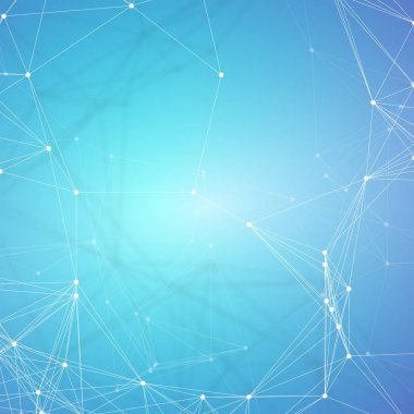 Kimya desen, molekül yapısı mavi, bilimsel tıbbi Dna araştırma, geometrik grafik arka plan üzerinde çizgiler ve noktalar, bağlanma. Tıp, bilim ve teknoloji kavramı. Minimalist tasarım.