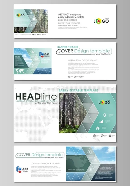 Social media and email headers set, modern banners. Abstract design template, vector layouts in popular sizes. Colorful background for travel business, natural landscape in polygonal style.