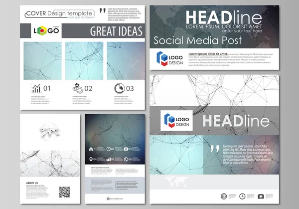 Sociale media berichten instellen. Zakelijke sjablonen. Ontwerpsjabloon voor abstracte, vector lay-outs in populaire formaten. Verbindingen lijnen en punten. Big data visualisatie in minimalistische stijl. Grafische achtergrond. — Stockvector