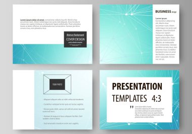 İş şablonları sunma kaymak için kümesi. Düz tasarım soyut vektör düzenler. Kimya desen, çizgiler ve noktalar, molekül yapısı, tıbbi Dna araştırma bağlanma. Tıp kavramı.