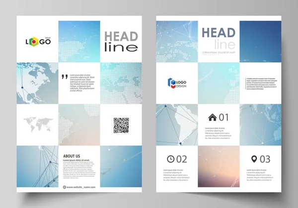 Ontwerpsjablonen voor brochure, flyer, magazine, brochure, verslag heeft betrekking op de vectorillustratie van de bewerkbare indeling van A4-formaat. Veelhoekige geometrische lineaire patroon. Wereldwijde netwerk, graven gegevens concept — Stockvector