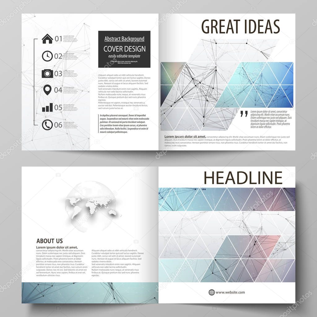 Business templates for square design bi fold brochure, flyer, report. Leaflet cover, vector layout. Compounds lines and dots. Big data visualization in minimal style. Graphic communication background