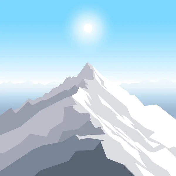 A midday sun over the mountains. Landscape with peak. Mountaineering and traveling and outdoor recreation concept. Abstract background for web, presentations or prints. Vector illustration. — Stock Vector