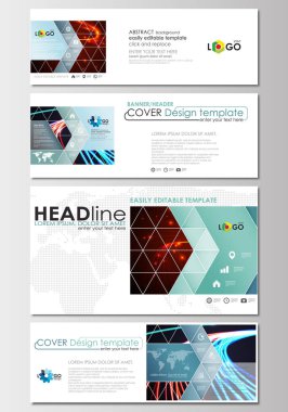 Sosyal medya ve e-posta başlıkları kümesi, modern afiş. İş şablonları. Kapak şablonu, popüler biçiminde düz düzen. Özet satırları arka plan rengi parlak neon akarsu, hareket tasarlamak vektör ile.