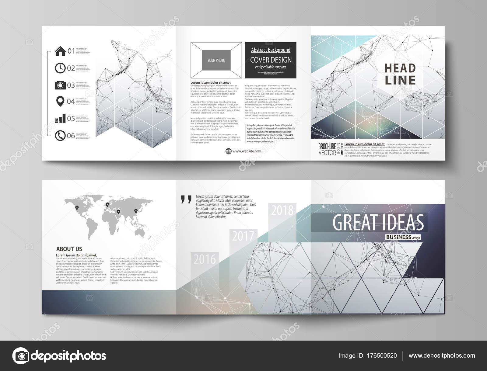 set of business templates for tri fold square design brochures