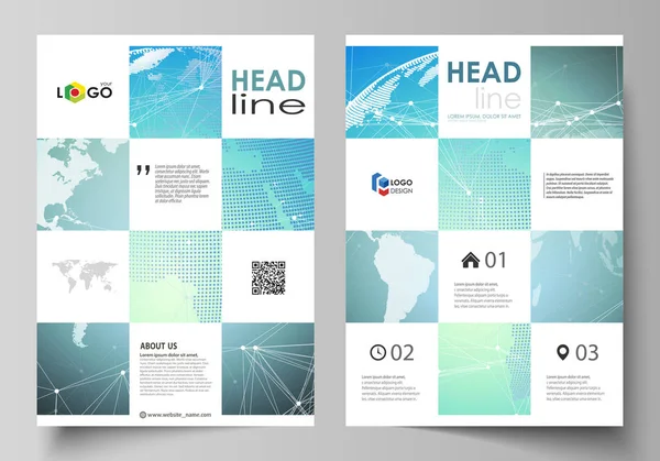 Ontwerpsjablonen voor brochure, flyer, magazine, brochure, verslag heeft betrekking op de vectorillustratie van de bewerkbare indeling van A4-formaat. Chemie patroon, molecuul structuur, geometrisch ontwerp achtergrond. — Stockvector