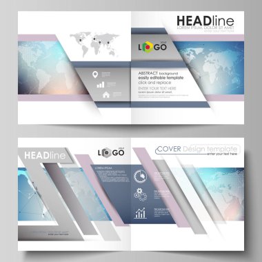 İki kapakları Şablonu düzenlenebilir yerleşimini vektör çizim için kare tasarım BI broşür, dergi, broşür, kitapçık katlama. Poligonal geometrik doğrusal doku. Genel ağ, kazmak veri kavramı.