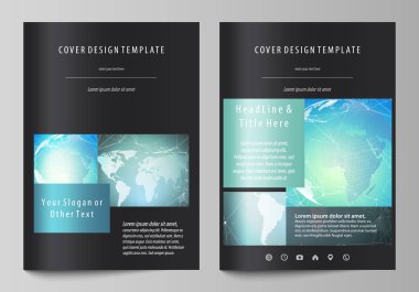 A4 formatında düzenlenebilir yerleşimini siyah renkli vektör çizim tasarım şablonları için broşür, dergi, broşür, kitapçık kapsar. Kimya model, molekül yapısı, geometrik tasarım arka plan