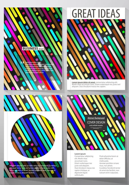 Modelli di business per brochure, magazine, flyer, booklet. Modello di design della copertina, layout vettoriale in formato A4. Sfondo colorato fatto di strisce. Tubi astratti e punti. texture multicolore incandescente . — Vettoriale Stock