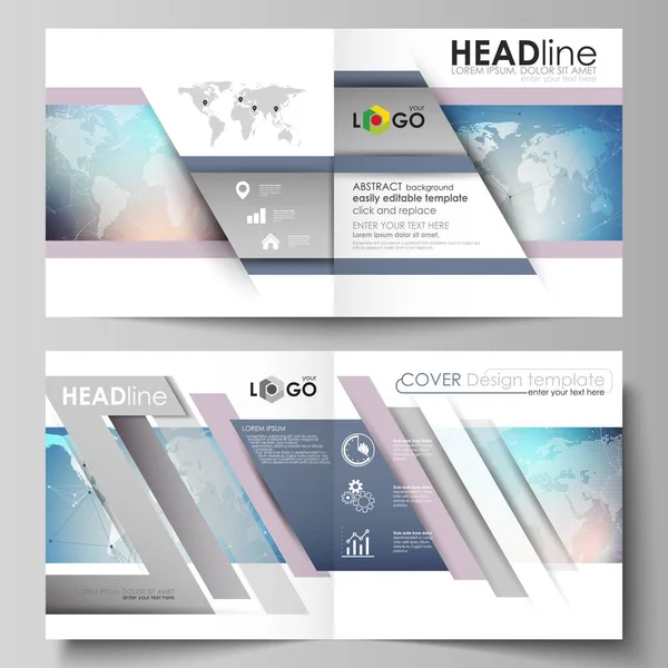 İki kapakları Şablonu düzenlenebilir yerleşimini vektör çizim için kare tasarım BI broşür, dergi, broşür, kitapçık katlama. Poligonal geometrik doğrusal doku. Genel ağ, kazmak veri kavramı.