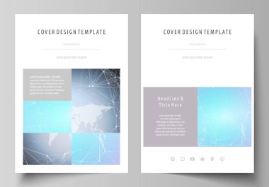 A4 formatında düzenlenebilir yerleşimini vektör çizim tasarım şablonları broşür, dergi, broşür, kitapçık, rapor için kapsar. Poligonal doku. Küresel bağlantıları, futuristik geometrik kavramı.