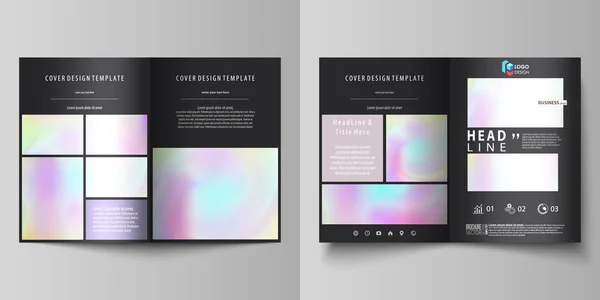 Modèles d'affaires pour brochure bi-pliante, flyer. Modèle de conception de couverture, présentation vectorielle abstraite en format A4. Hologramme, fond aux couleurs pastel, effet holographique. Motif flou, texture futuriste — Image vectorielle