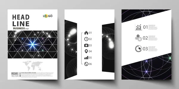 Business templates for brochure, magazine, flyer, booklet or annual report. Cover design template, vector abstract layout in A4 size. Sacred geometry, glowing geometrical ornament. Mystical background — Stock Vector