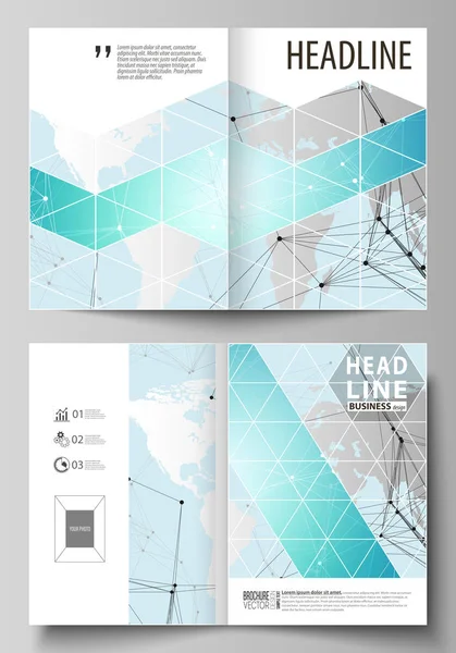 La ilustración vectorial de la disposición editable de dos maquetas de diseño de portada moderna en formato A4 plantillas para folleto, revista, folleto. Fondo futurista de alta tecnología, concepto de tecnología de datos de excavación . — Archivo Imágenes Vectoriales