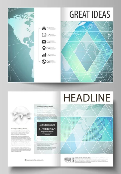 L'illustrazione vettoriale del layout modificabile di due modelli di copertina moderni in formato A4 per brochure, magazine, flyer. Modello di chimica, struttura molecolare, sfondo di progettazione geometrica . — Vettoriale Stock