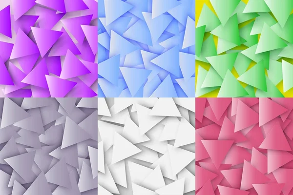 The colorful set of abstract polygonal geometric textures, triangle 3d backgrounds. Triangular mosaic background for web, presentations or prints. Vector illustration. — Stock Vector