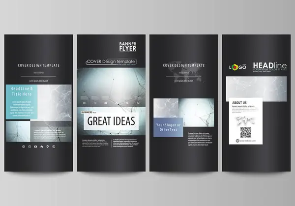 Flyers set, banners modernos. Modelos de negócios. Modelo de design de capa, layouts vetoriais abstratos. Padrão de química, linhas de conexão e pontos, estrutura molecular, pesquisa científica de DNA médico . — Vetor de Stock