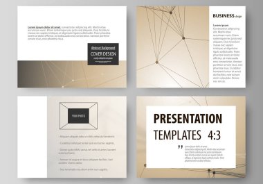 İş şablonları sunma kaymak için kümesi. Düz tasarım soyut vektör düzenler. Teknoloji, bilim, tıp kavramı. Altın noktalar ve çizgiler, sibernetik dijital tarzı. Satırları pleksus.