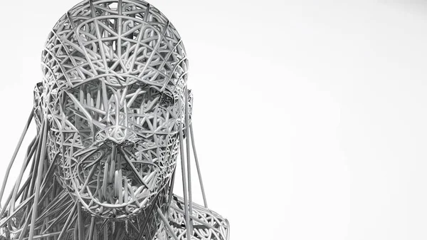 Rendering 3d wajah cyborg pada latar belakang putih mewakili kecerdasan buatan. Ilmu masa depan, konsep teknologi modern. Ilustrasi 3d — Stok Foto