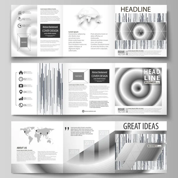 Set of business templates for tri fold square design brochures. Leaflet cover, abstract flat vector layout. Simple monochrome geometric pattern. Minimalistic background. Gray color shapes. — Stock Vector