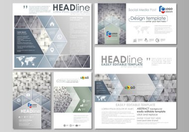 Sosyal medya kümesi nakleder. İş şablonları. Kolay düzenlenebilir soyut düz tasarım şablonu, vektör düzenleri popüler formatları. Desen kareler, geometrik tarzı gri arka plan yaptı. Basit