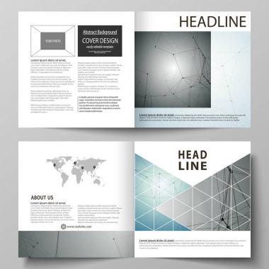 Business templates for square design bi fold brochure, flyer, booklet or annual report. Leaflet cover, abstract vector layout. Geometric background. Molecular structure. Medical, technology concept. clipart