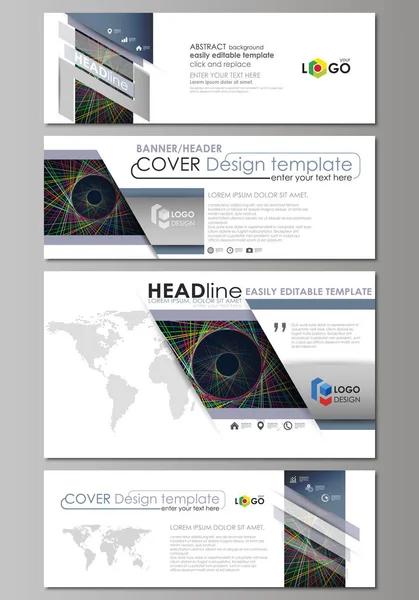 社会媒体和电子邮件标头集，现代的横幅。业务模板。抽象设计模板，矢量中常用的尺寸的布局。亮色线，五颜六色的美丽背景。完美的装饰 — 图库矢量图片